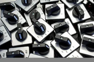 a large group of electric switches