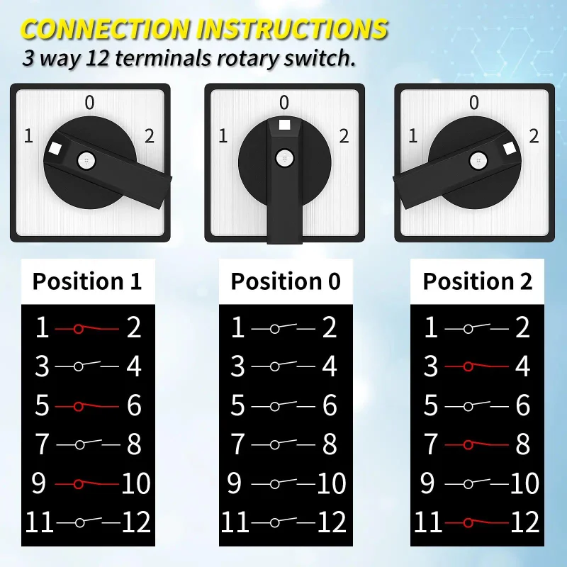 CONNECTION INSTRUCTIONS 3 way 12 terminals rotary switch