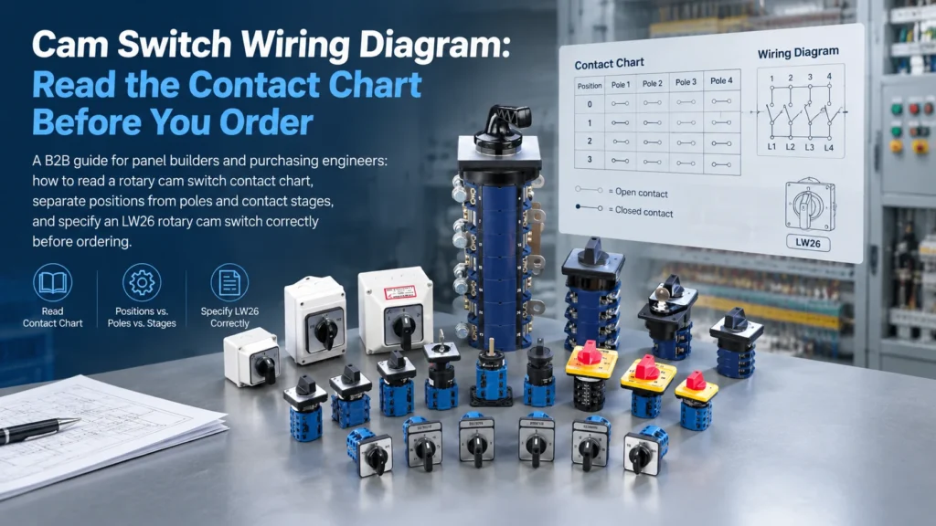 LW26 rotary cam switches with a contact chart and wiring diagram