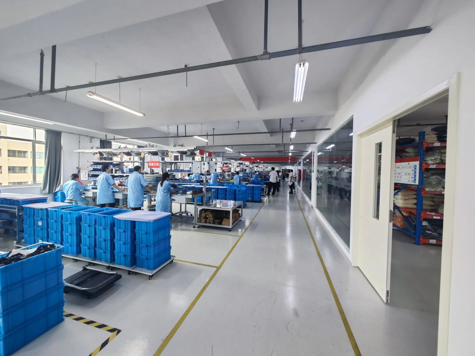 Material and component storage area beside the switch production line