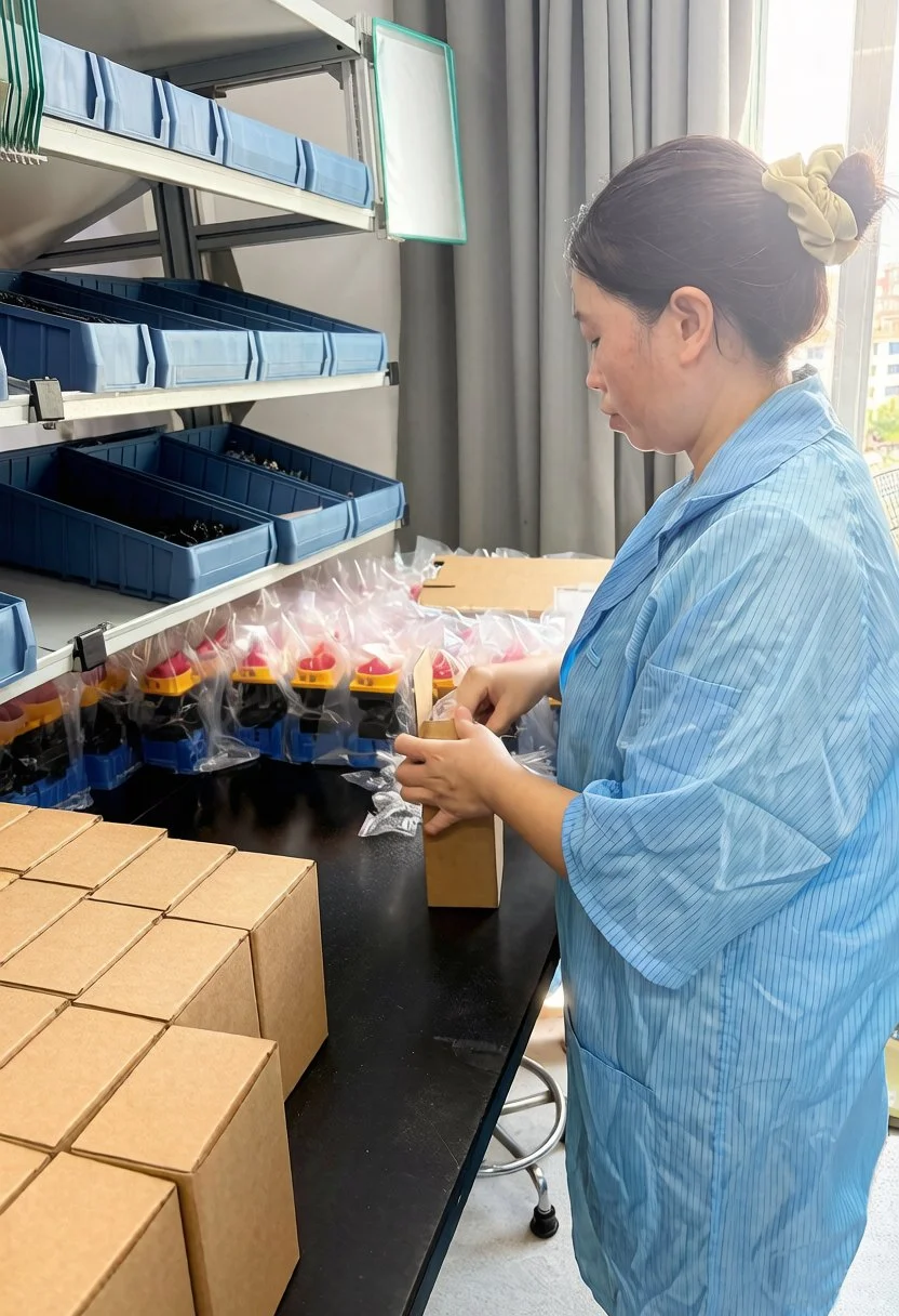 Operator packing finished switches into inner cartons
